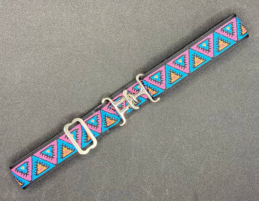 1" Equestrian Surcingle Belt - Pink Blue Tribal Pattern