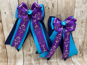 Show Bows - Turquoise and Purple Bits on Navy