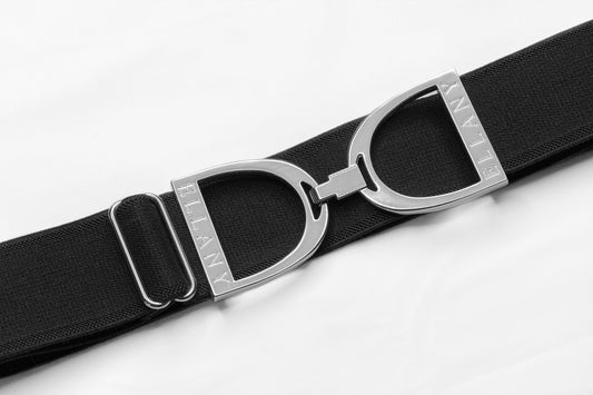 Black - 1.5" Silver Stirrup Equestrian Elastic Belt