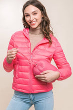 Load image into Gallery viewer, Zip Up Puffer Jacket W/ Storage Pouch:PINK
