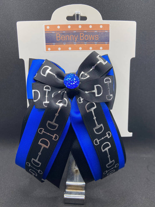 Equestrian Horse Show Hair Bows - Black and Royal Blue Bit Bows