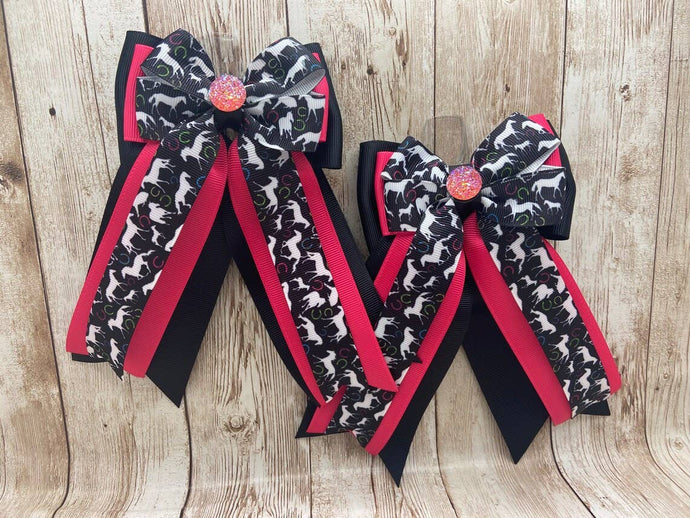 Show Bows - Pink and Black with White Horses