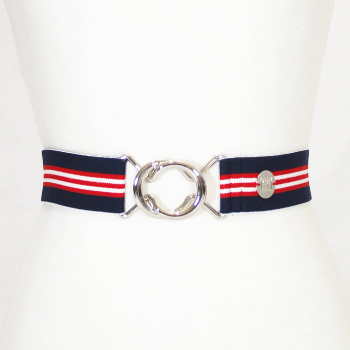 Navy Red White Stripe Elastic fancy buckle- adjustable belt