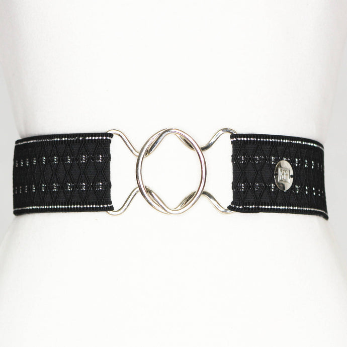 Black and Silver Diamond Elastic -adjustable belt-one size
