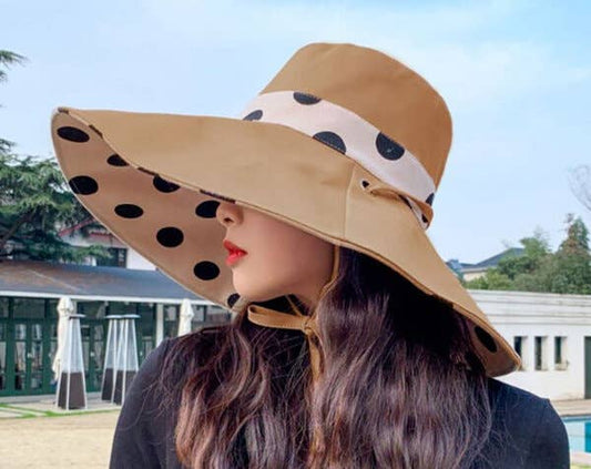 Tan Polka Dot Reversible Sun Hat