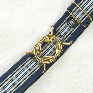 Navy Tan Stripe Elastic-adjustable belt-one size