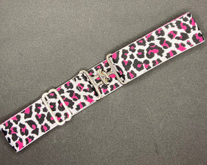 1.5" Equestrian Surcingle Elastic Belt - White Pink Cheetah