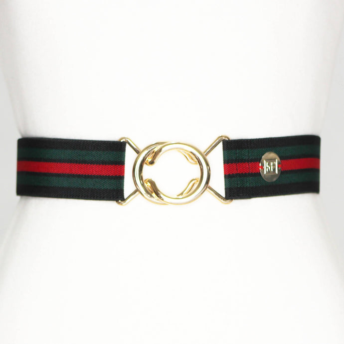 Black, Green, and Red Stripe Elastic-adjustable belt