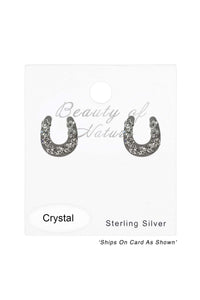 Sterling Silver Horseshoe Ear Studs with Crystals