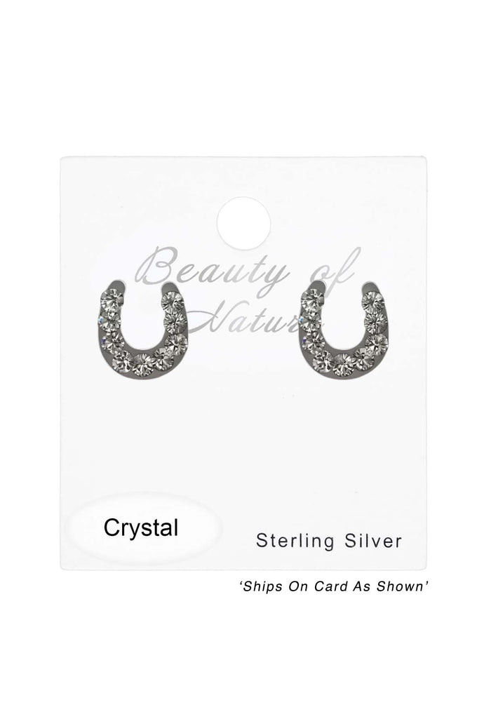 Sterling Silver Horseshoe Ear Studs with Crystals