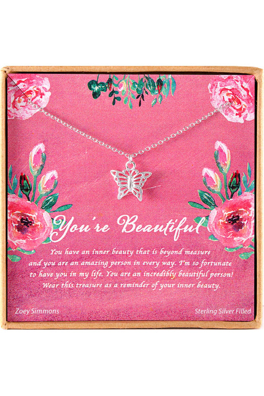 You're Beautiful' Boxed Charm Necklace - SF