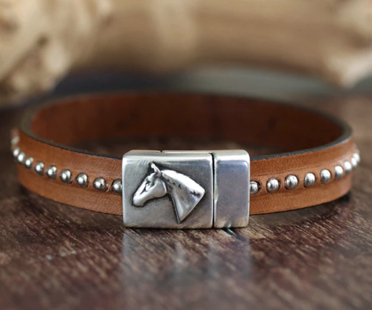 Leather Horse Bracelet Silver