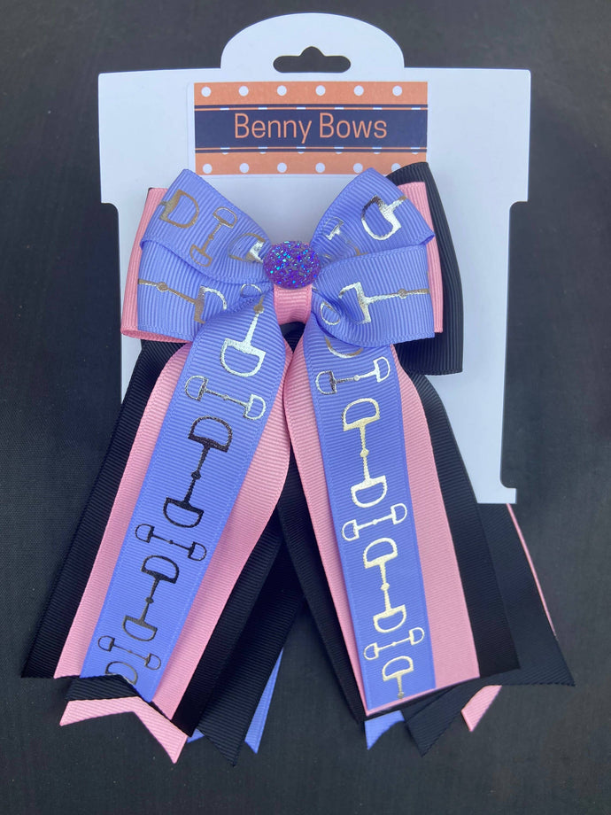 Equestrian Horse Show Hair Bows - Pink and Periwinkle Bits