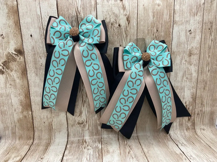 Show Bows - Mint and Tan Horse Shoes
