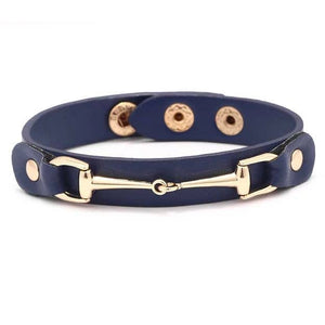 Int'l Vegan Leather Bracelet w/Gold Tone Snaffle Bit NAVY