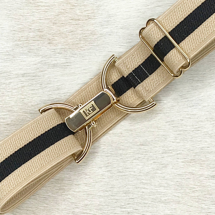Tan and Black Stripe Elastic-adjustable belt-O/S fits all