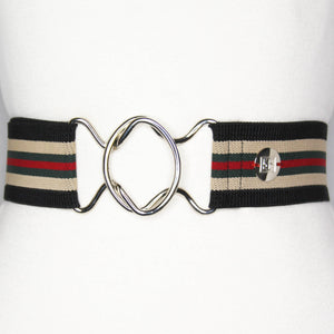 Black, Tan, Red, and Green Stripe Elastic-adjustable belt
