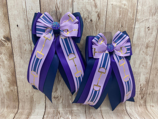 Equestrian Horse Show Hair Bows - Purple and Navy Bit Bows