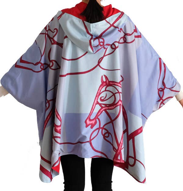 927 Red/Blue Reversible Rain Cape - Swirling Horse Collection