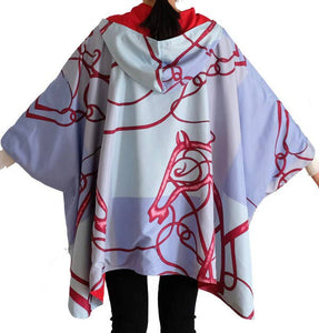 Red / Blue Reversible Rain Cape - Swirling Horse Collection