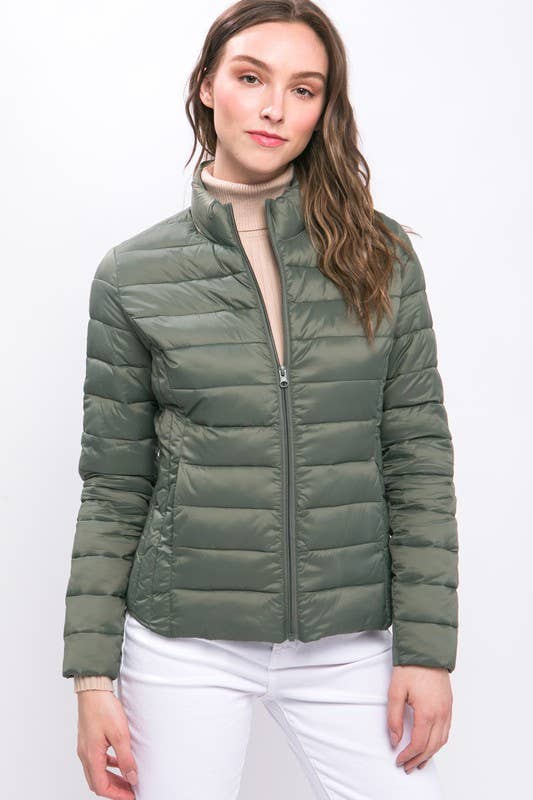 Ultra Lightweight Padded Thermal Zip Up Jacket:SAGE