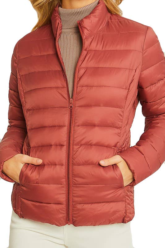 Ultra Lightweight Padded Thermal Zip Up Jacket:ROSE