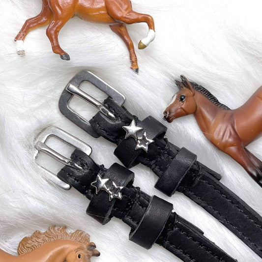 Double Star Silver Spur Straps: 17 inch (adult)