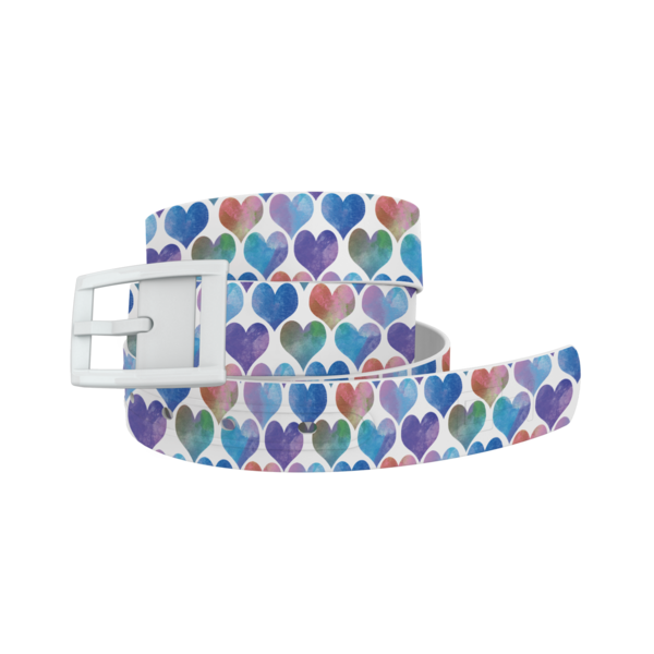 Watercolor Hearts Blue Belt with White Buckle