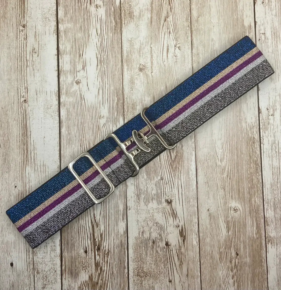 1.5" Equestrian Surcingle Belt - Silver/Blue/Purple Sparkle
