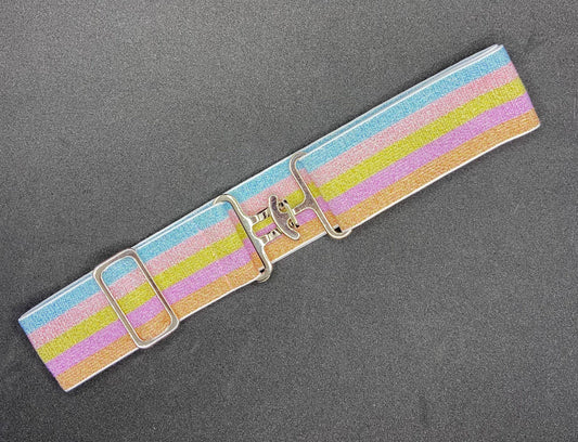 1.5" Equestrian Belt - Riding Belt - Surcingle Riding Belt - Blue and Pink Sparkle - Horse Show Fashion - Surcingle Elastic Belt
