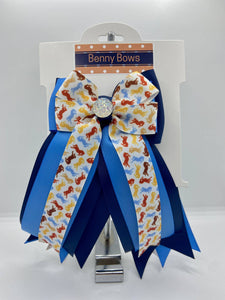 Show Bows - Blue and Navy with Jumping Horses