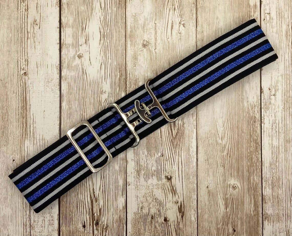 1.5" Equestrian Surcingle Belt - Black & Royal Blue Stripe