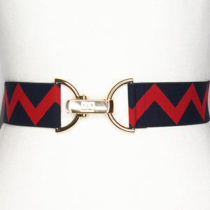 Navy Red Zig Zag Elastic-adjustable belt-one size fits most