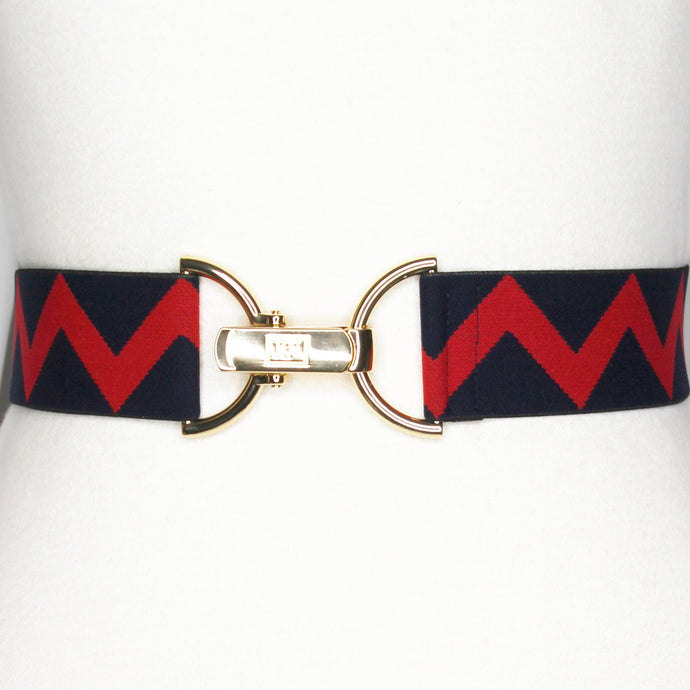 Navy Red Zig Zag Elastic-adjustable belt-one size fits most