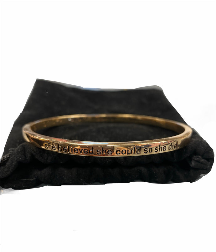“She Believed Se Could, So She Did” Gold Bangle